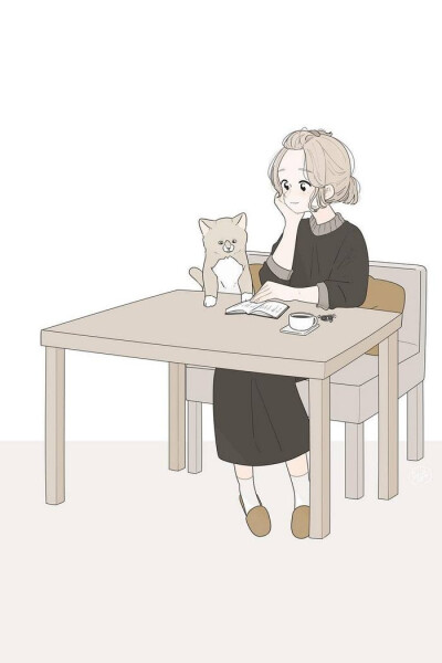 少女 猫咪 插画 画师百瀬たろう作品