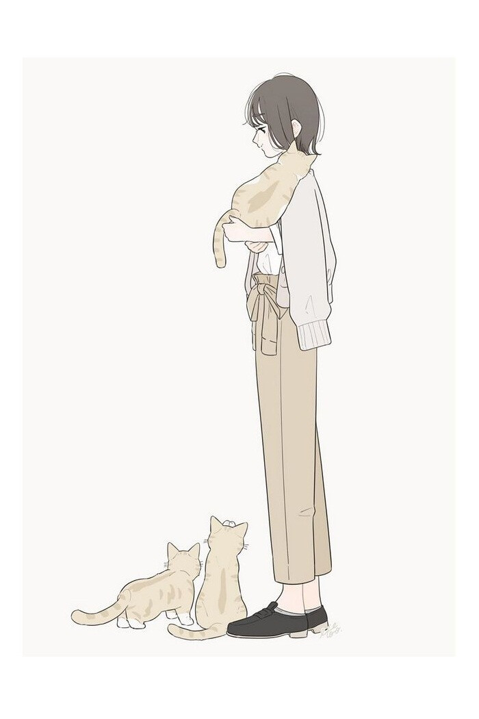 少女 猫咪 插画 画师百瀬たろう作品