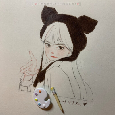 水彩线稿手绘少女插画绘画教程绘画过程元气少女BIU
你已被瞄准，biu！
图：小熊猫课堂少女线稿集训——不二老师