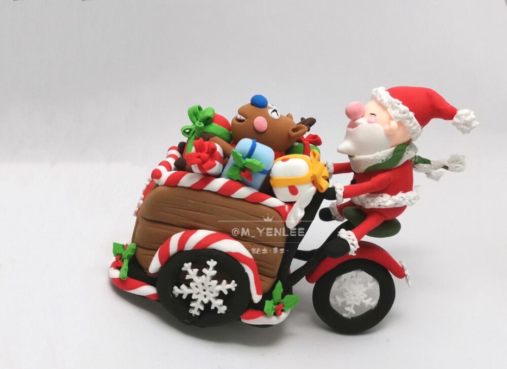 超轻粘土小手工 圣诞老人的新座驾~复古木箱自行车~派礼物去咯~л̵ʱªʱªʱª (ᕑᗢᓫา∗)˒