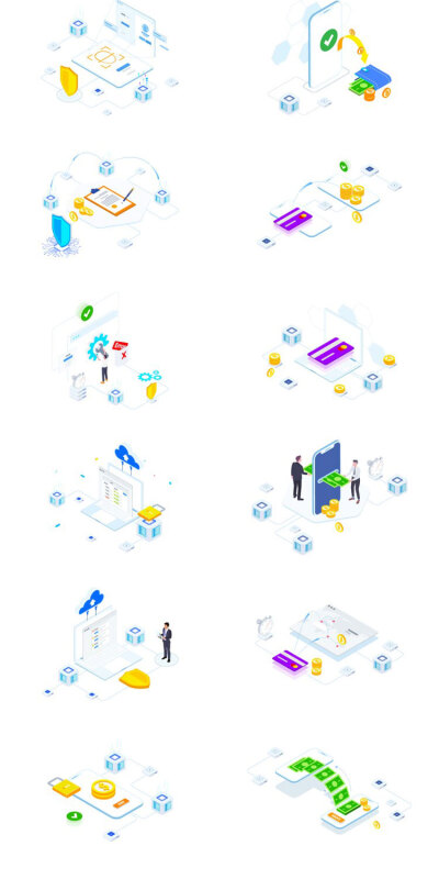 【更多点头像】2.5D立体商务科技互联网区块链5G通讯技术AI插画海报设计素材