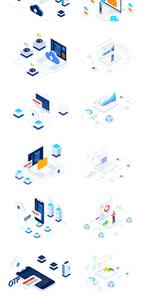 【更多点头像】2.5D立体商务科技互联网区块链5G通讯技术AI插画海报设计素材