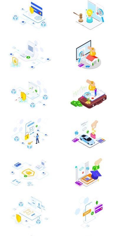 【更多点头像】2.5D立体商务科技互联网区块链5G通讯技术AI插画海报设计素材