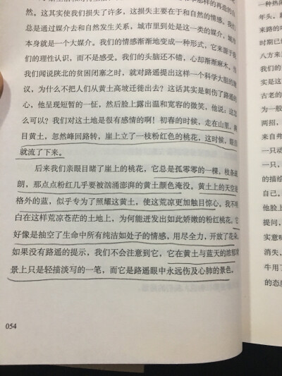 我们闻说陕北的贫困闭塞之时，就对路遥提出这样一个科学大胆的建议，为什么不把人们从黄土高坡迁徒出去？这话其实是伤了路遥的心，他呈现短暂的一怔，然后脸上露出温和宽容的微笑，他说：这怎么可以？我们对这土地是…