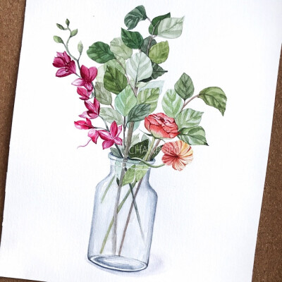 水彩 手绘 插画 绘画 植物 花卉 花艺 小清新
