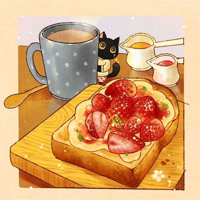 猫咪 美食 ~ 插画 画师Nao作品