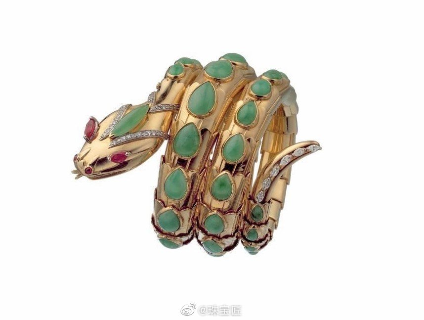  Serpenti 翡翠金质手镯表，by Bulgari，1965年 ​​​