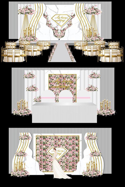 欧式纯白浪漫大理石婚礼效果图舞台签到迎宾区ai设计模板素材