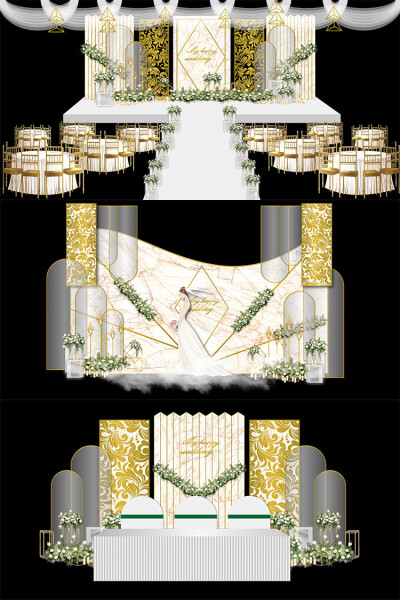 小清新欧式大理石婚礼舞台签到迎宾区ai效果图模板设计素材