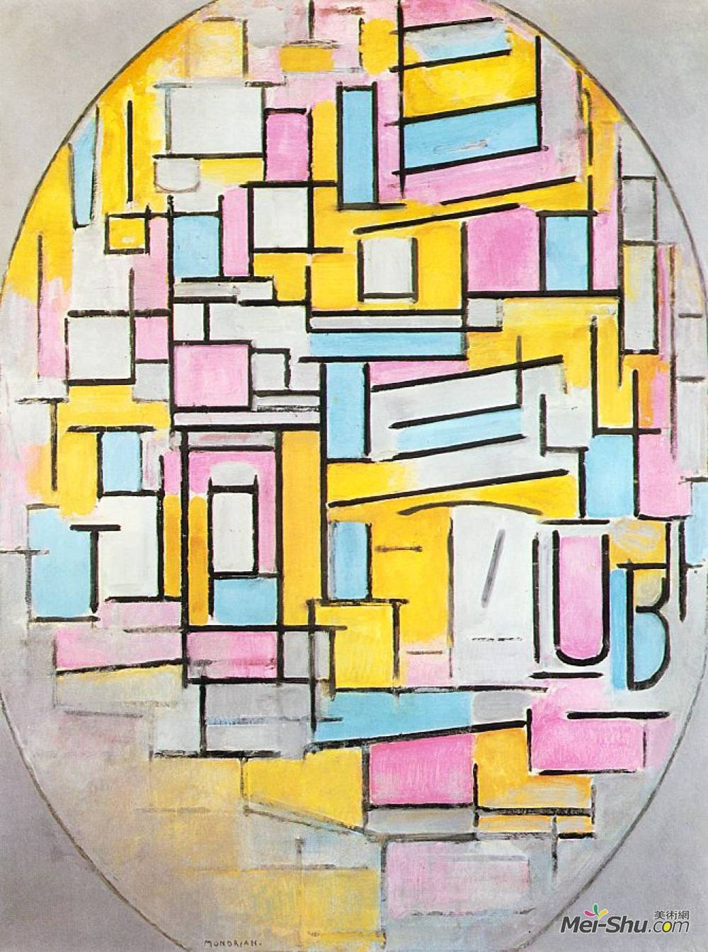 皮特·蒙德里安(Piet Mondrian)高清作品《Composition with Oval in Color Planes II》