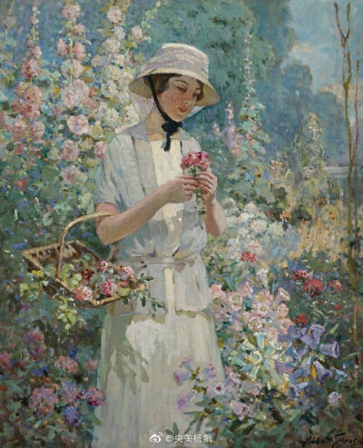 画家 Abbott Fuller Graves 笔下的《花园》，浓重的笔触、鲜艳的色彩和自然光~ ​​​​