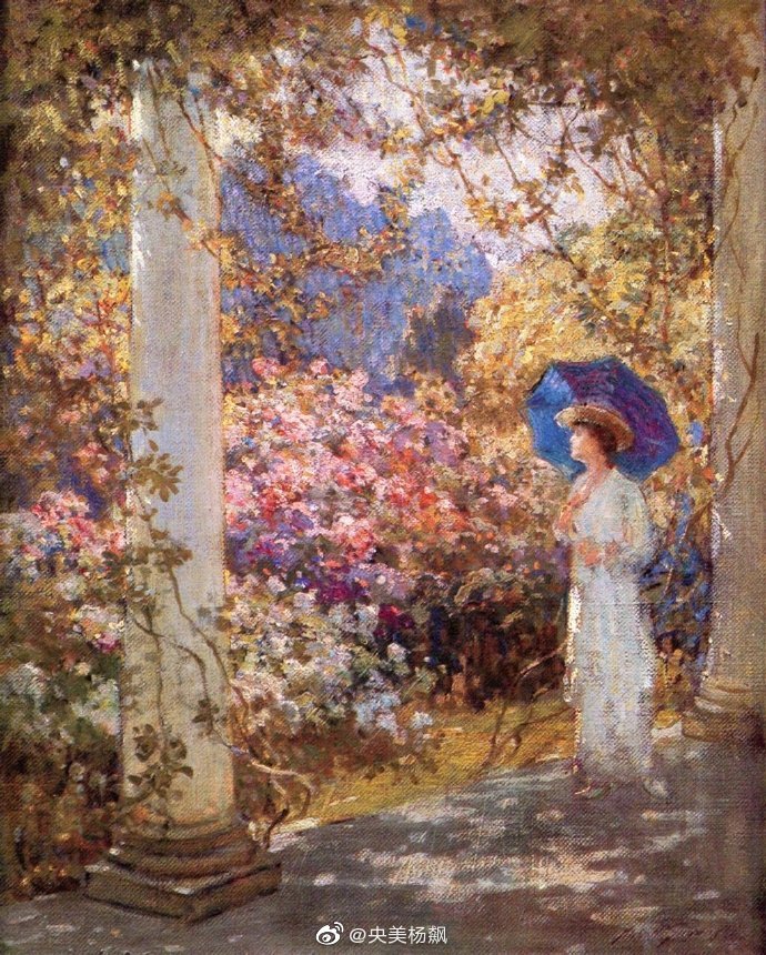 画家 Abbott Fuller Graves 笔下的《花园》，浓重的笔触、鲜艳的色彩和自然光~ ​​​​