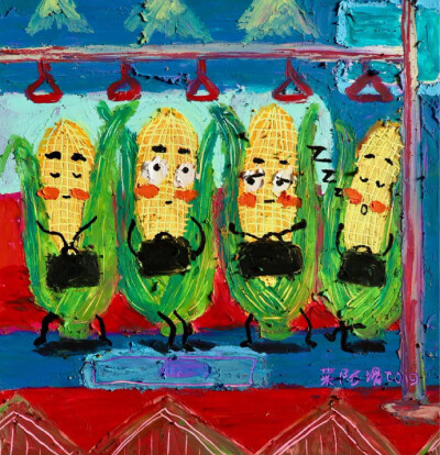 宝藏博主原创《蔬菜水果的中年生活》系列油画棒作品
