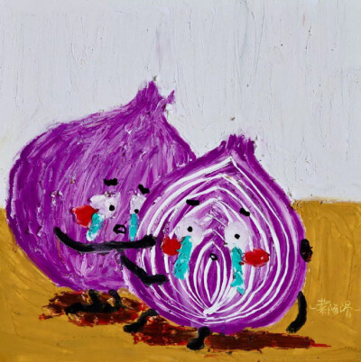 宝藏博主原创《蔬菜水果的中年生活》系列油画棒作品
