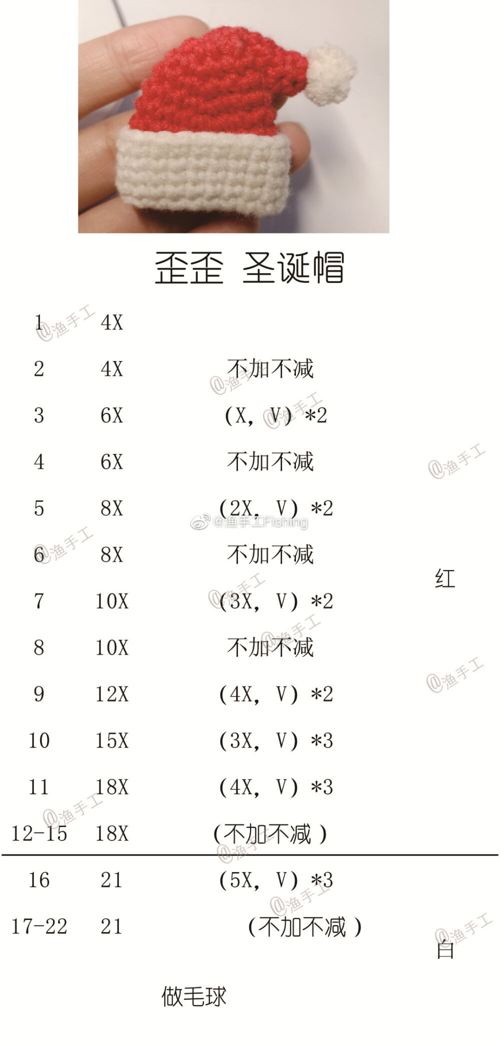 钩针编织圣诞帽子