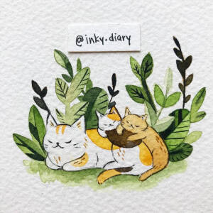 萌萌的猫咪小画 水彩作品 By inky.diary ​​​​