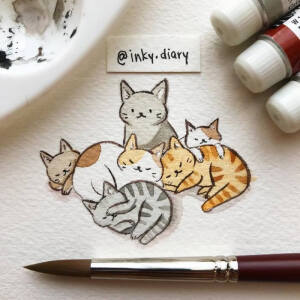 萌萌的猫咪小画 水彩作品 By inky.diary ​​​​