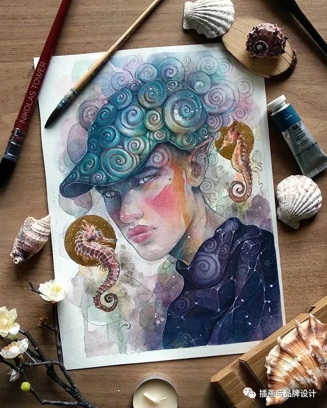 Nikolas Tower水彩人物插画