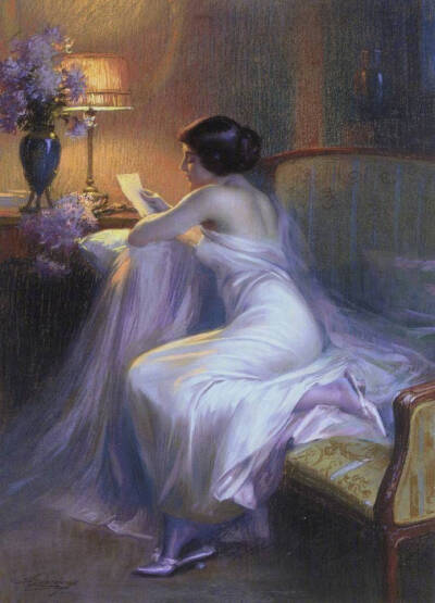 夜灯。作者：19世纪画家Delphin Enjolras