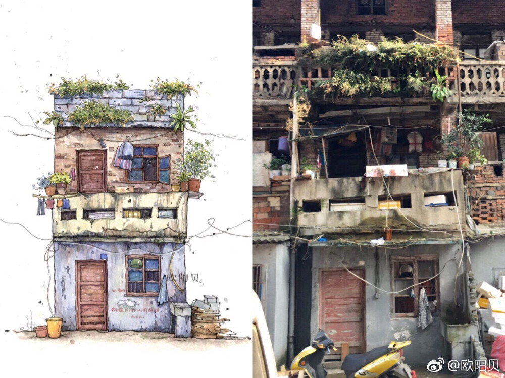 老房子系列钢笔淡彩作者欧阳贝