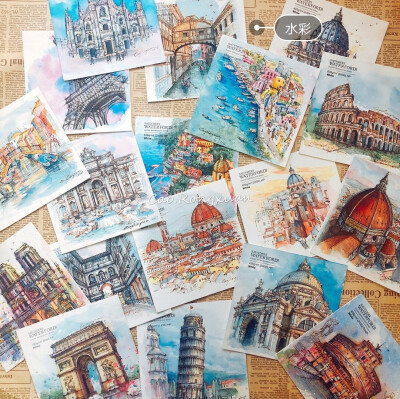 钢笔水彩 欧洲 绿洲