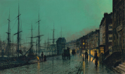 John Atkinson Grimshaw（1836-1893）是一位维多利亚时期的画家，因其美丽的夜景而备受赞誉。他用画笔记录了维多利亚时代晚期工业风景，喜欢画伦敦、利物浦和利兹等英国城市，作品以黄昏、雾、雨和煤气灯为主调，用…