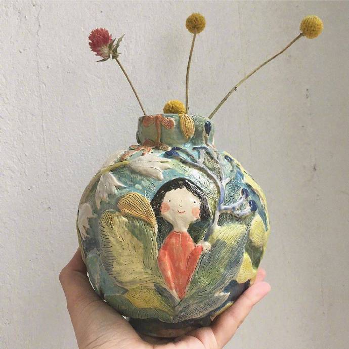 Anja 手作卡通陶艺花盆
