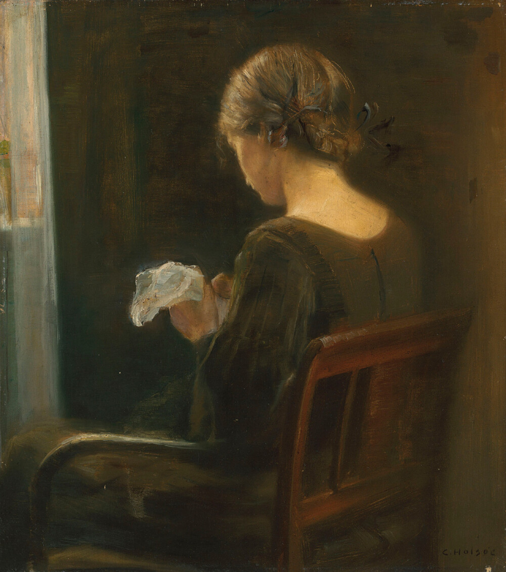 在窗边做针线活（丹麦画家Carl Vilhelm Holsøe作品）