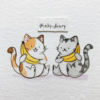 萌萌的猫咪小画 水彩作品 By inky.diary ​​​​