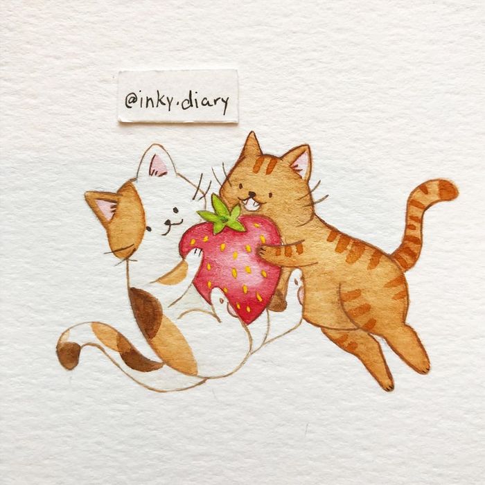 萌萌的猫咪小画 水彩作品 By inky.diary ​​​​