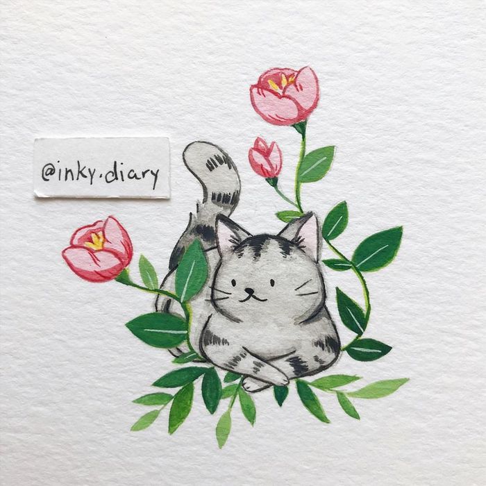 萌萌的猫咪小画水彩作品byinkydiary67676767