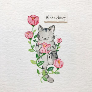 萌萌的猫咪小画 水彩作品 By inky.diary ​​​​