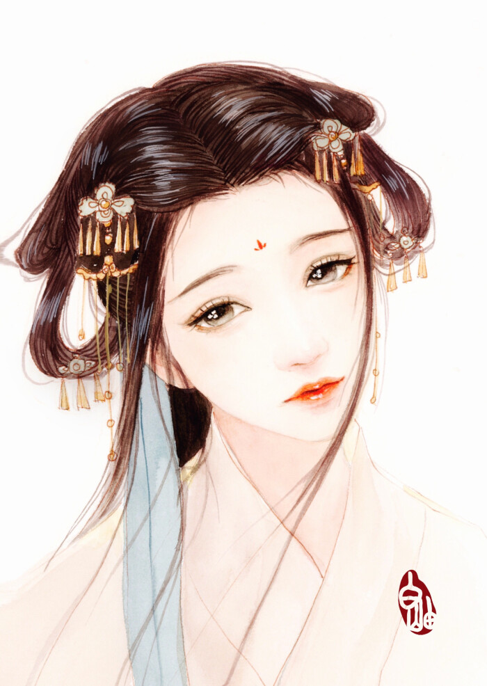 古代女子 古风美人 插画 头像壁纸画师：白岫