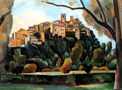 安德烈·德朗《Vista de Saint Paul de Vence》，布面油画，1910年