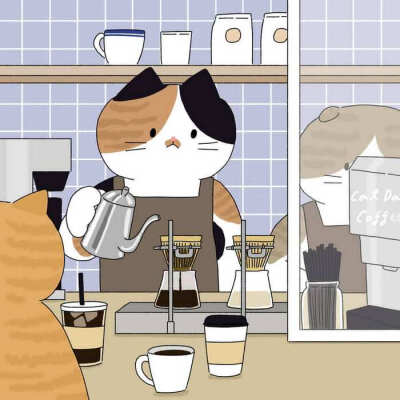 Coffee time 萌萌的猫咪日常插画 By_catdabang 