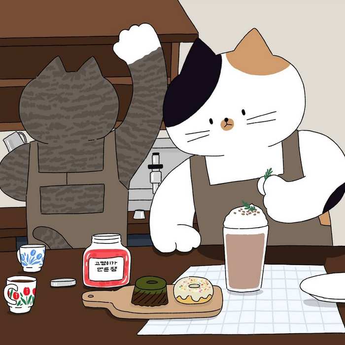 Coffee time 萌萌的猫咪日常插画 By_catdabang 