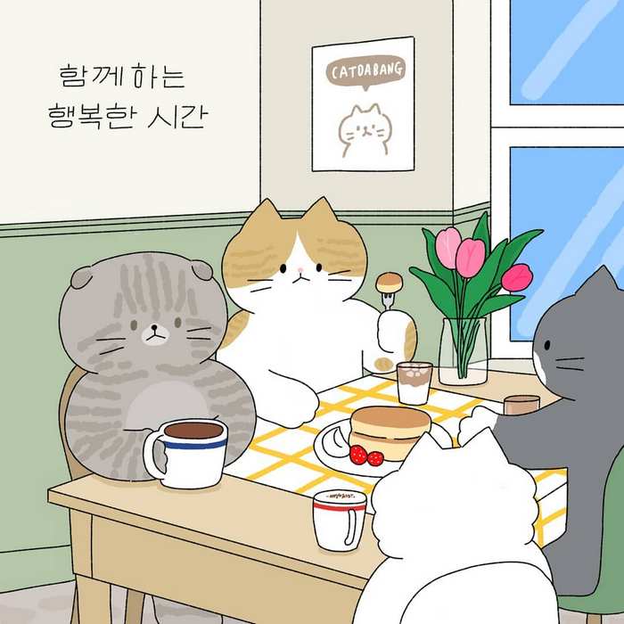 Coffee time 萌萌的猫咪日常插画 By_catdabang 