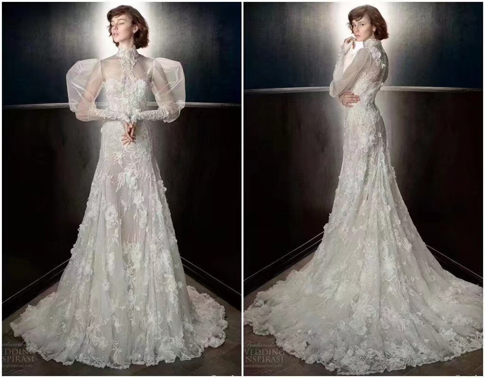 Galia lahav spring 2018 回归维多利亚时代嫁衣
参考维多利亚时代元素，如高领，戏剧性的维多利亚式斗篷和袖子、刺绣等。