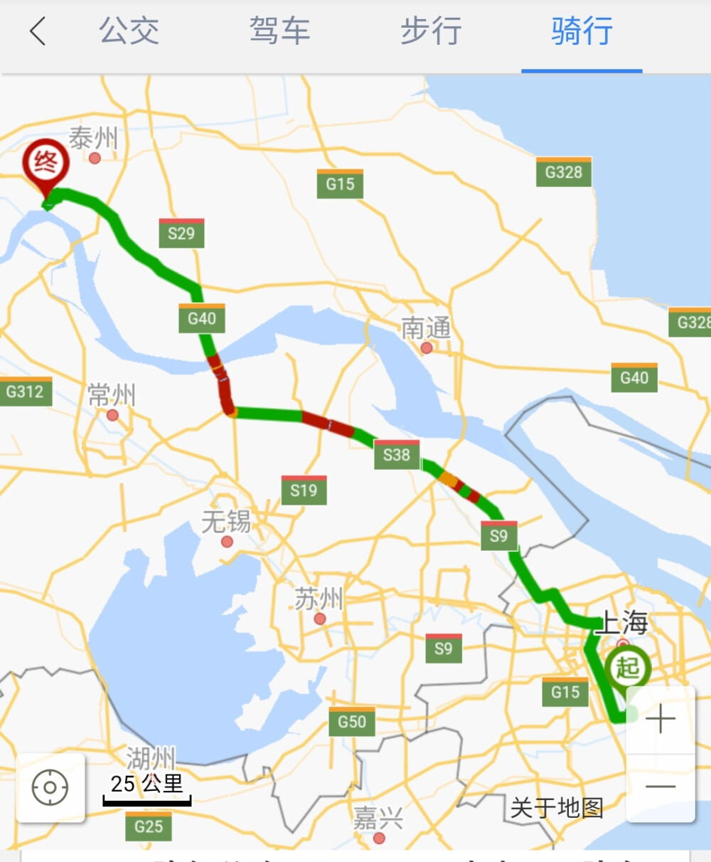 一次普通的中途骑行，
从上海市龙吴路到扬州市长江大道，
共280km,骑时17h,速度16-30km/h,
千里之行始于足下 ！
(图片顺序☞总路线–骑行100km到常熟–张家港逛夜市–江阴香山风景区–无人区关键的泡面–过长江–家乡的造船厂)