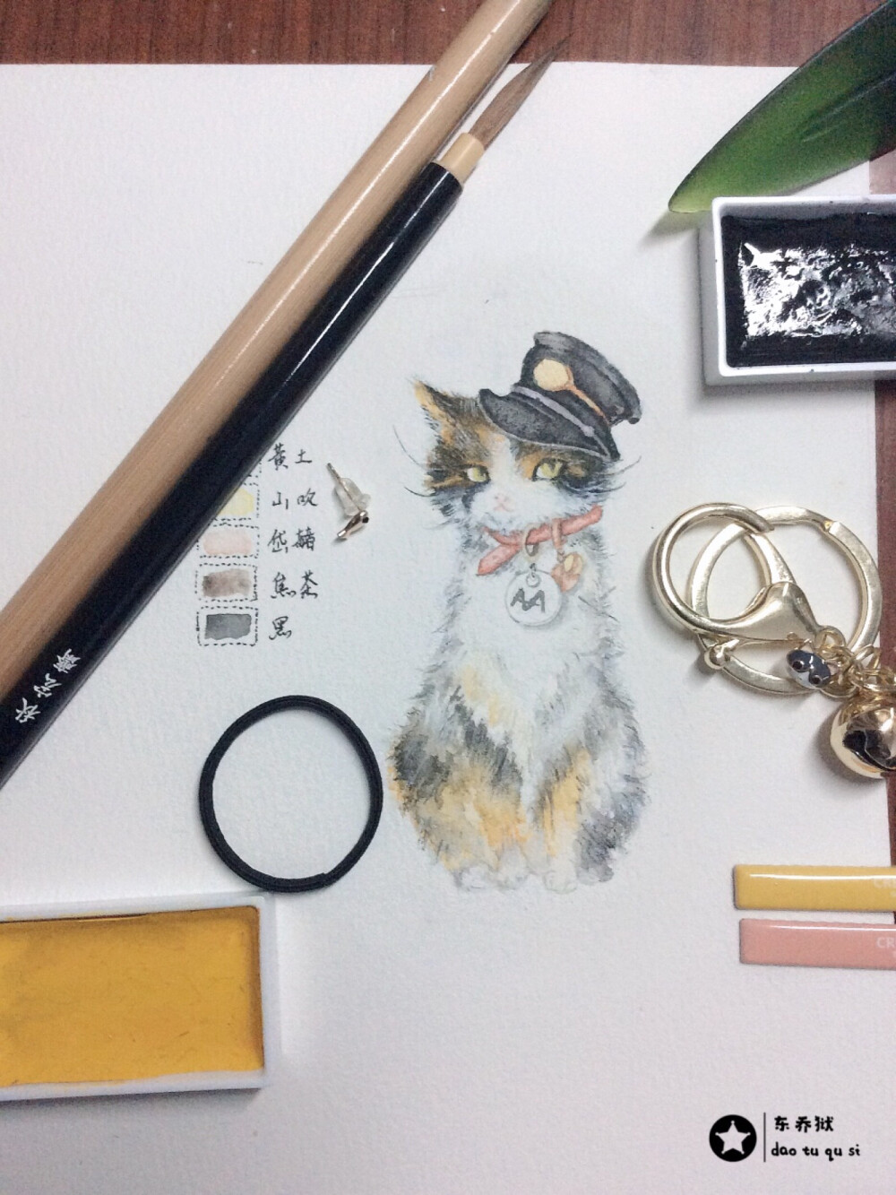 嗷呜～～～小橘猫 画师豆沙 水彩