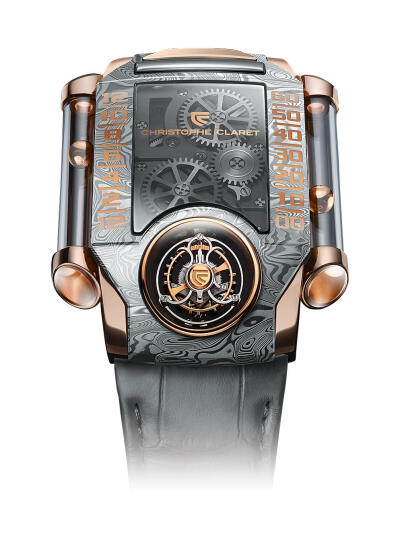 DAMASCENE钢：Christophe Claret X-Trem 1
在手表行业很少使用镶嵌钢，因为制造这种材料是一项非常复杂且费力的工作。为了创建镶嵌钢，将几种不同类型的钢中的一种置于另一种之上，然后进行锻造焊接。锻造后，将一…