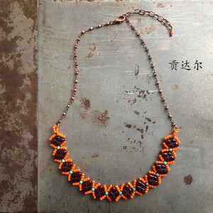 定制 小众限量 波希米亚风 手工编织复古菱形玻璃宝石项链