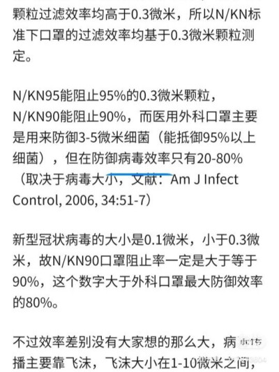 关于口罩 热心群友找了资料
如果没有N95和医用防护（这两种几乎买不到）KN95和KN90防护效果也不错，都优于医用外科和医用护理（医用护理是最差的一种，也就是普通一次性医用口罩），而95和90效果差别不大 