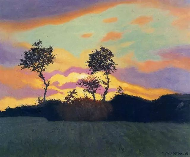 菲利克斯·瓦洛东《Landscape and Sunset》，布面油画，1919年