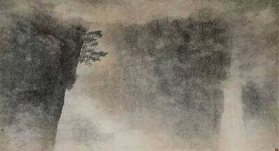 李华弌《山景》，水墨设色纸本，96.3×176.5cm，1999年