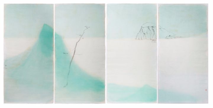 沈勤《仿倪云林画意》，纸本水墨，139×272cm，2015年