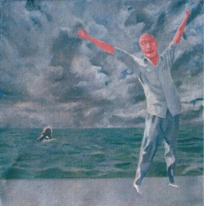 方力钧《无题》，布面油画，40×40cm，1989-1990年，艺术家自藏