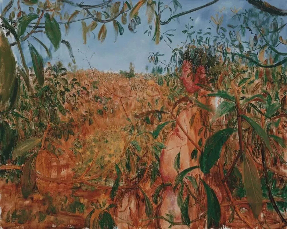 周春芽《美丽的龙泉山》，布面油画，200×250cm，2008年