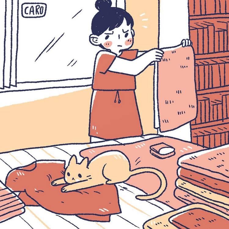 我和猫咪 small things comics ~ 美国插画师Caroline Frumento运用简约线条和温暖色彩，用小插画形式将和猫咪一起度过的时光记录下来。