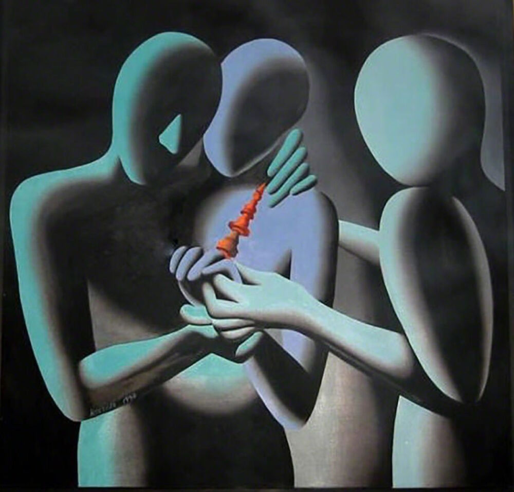 Mark Kostabi《With this i present thee》，布面油画，122×122cm，1992年
